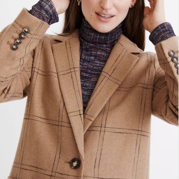 NWOT Madewell Larsen Blazer in Windowpane Plus Size 3X Black & Tan - Picture 2 of 12